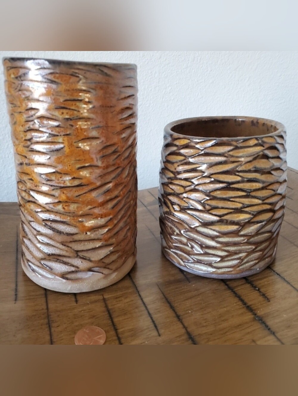 Artisan Stoneware Votive Lanterns with Autumn Maple Leaf Cutouts Set Of 2 - Picture 3 of 6